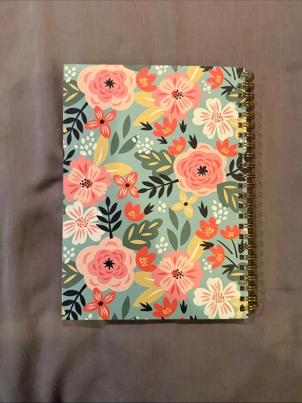 Floral Spiral Notebook - Teal with Pink Flower Design
